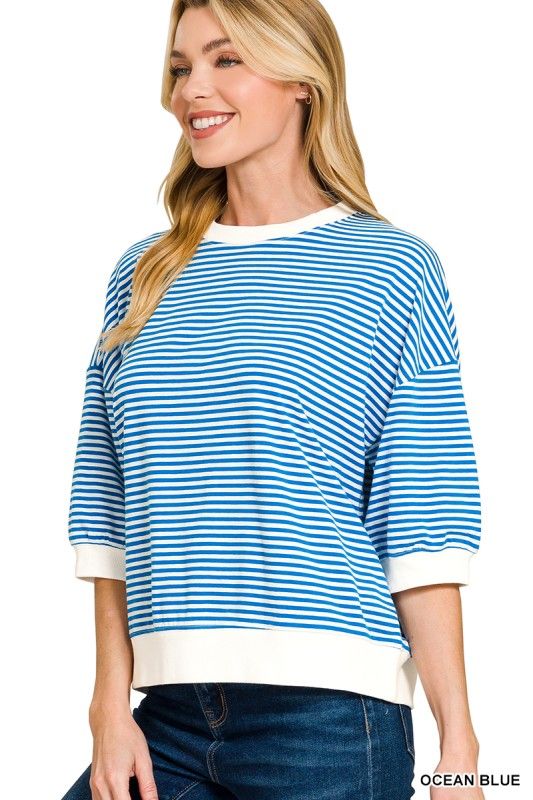 Jane Dolman Top, Ocean Stripe