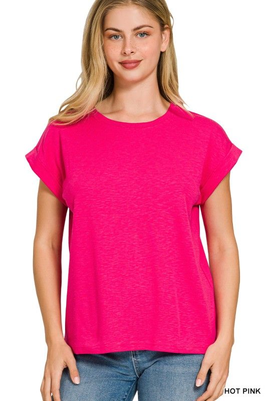 Cotton Modal Tee, Hot Pink