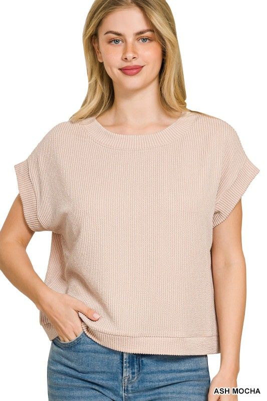 Ribbed Cap Sleeve Top, Mocha
