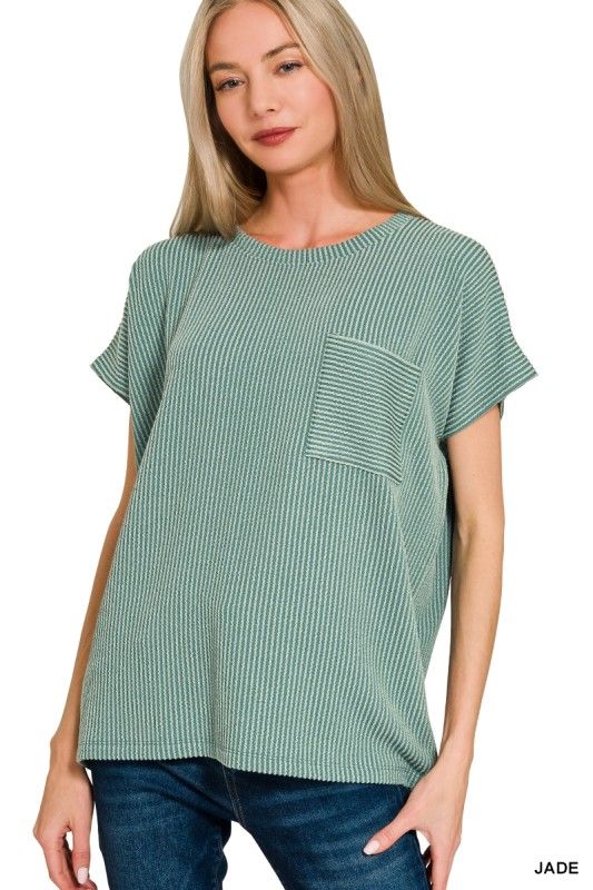 Ribbed Pocket Top, Jade