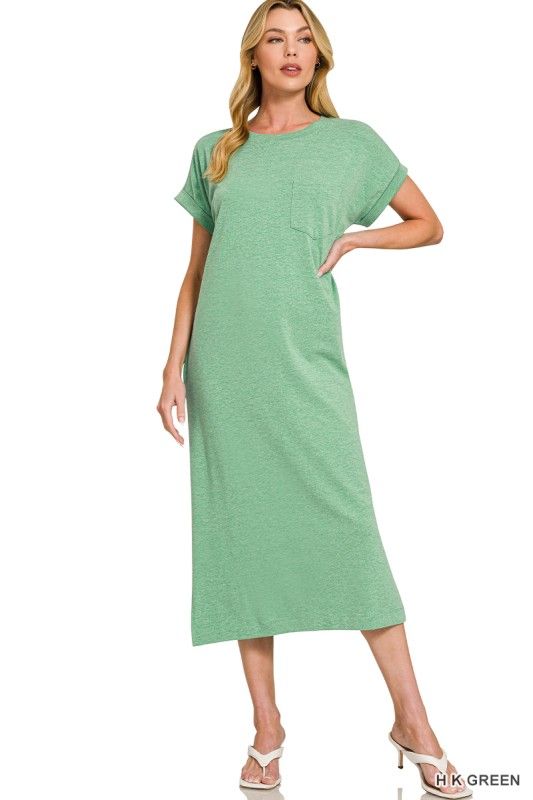 Cap Sleeve Midi Dress, Green