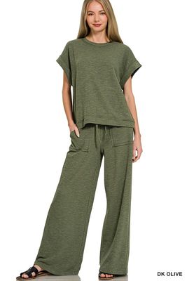 Slub Cotton Lounge Set, Olive