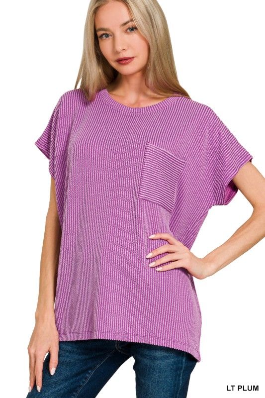 Ribbed Pocket Top, Plum