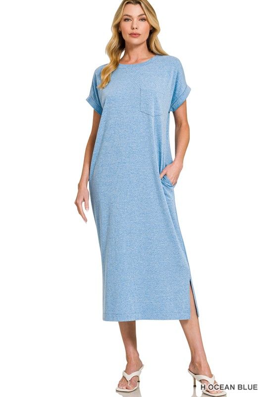 Cap Sleeve Midi Dress, Blue