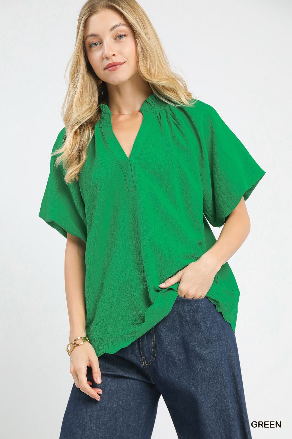 Scalloped Hem Blouse, Green