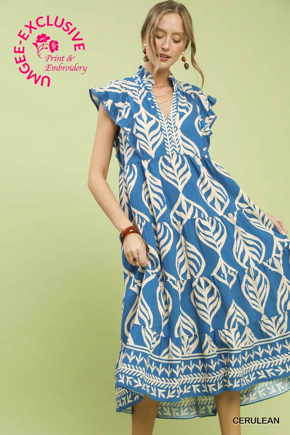 Leaf Print Midi, Cerulean