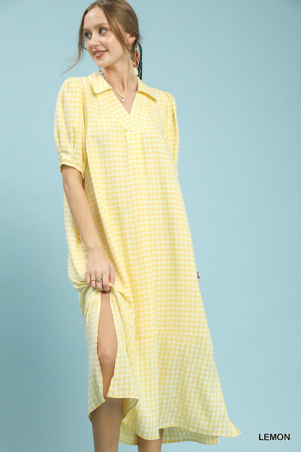 Gingham Midi Dress, Lemon