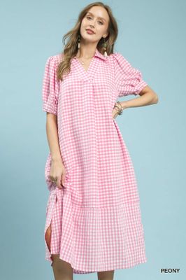 Gingham Midi Dress, Peony