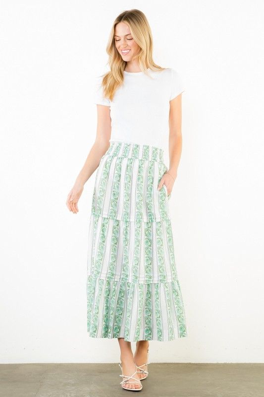 THML Maxi Skirt, Green Print