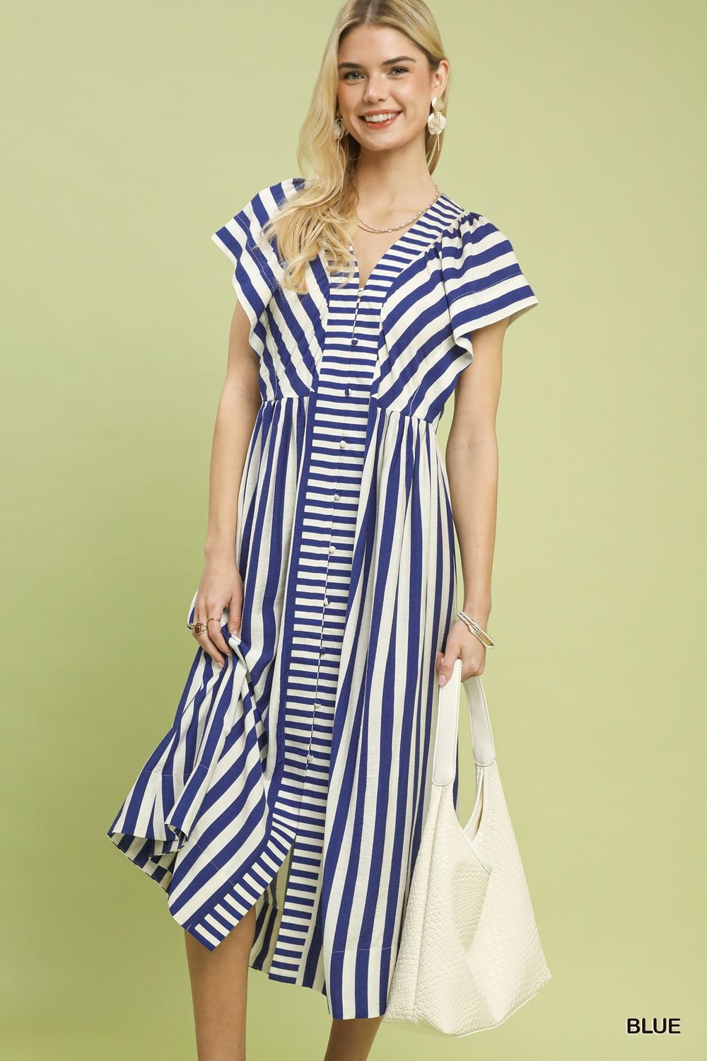 Striped Button-Front Midi Dress
