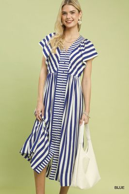 Striped Button-Front Midi Dress