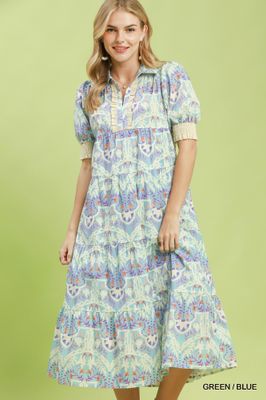 Print Tiered Midi Dress