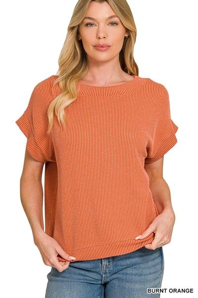 Ribbed Cap Sleeve Top, Burnt Orange