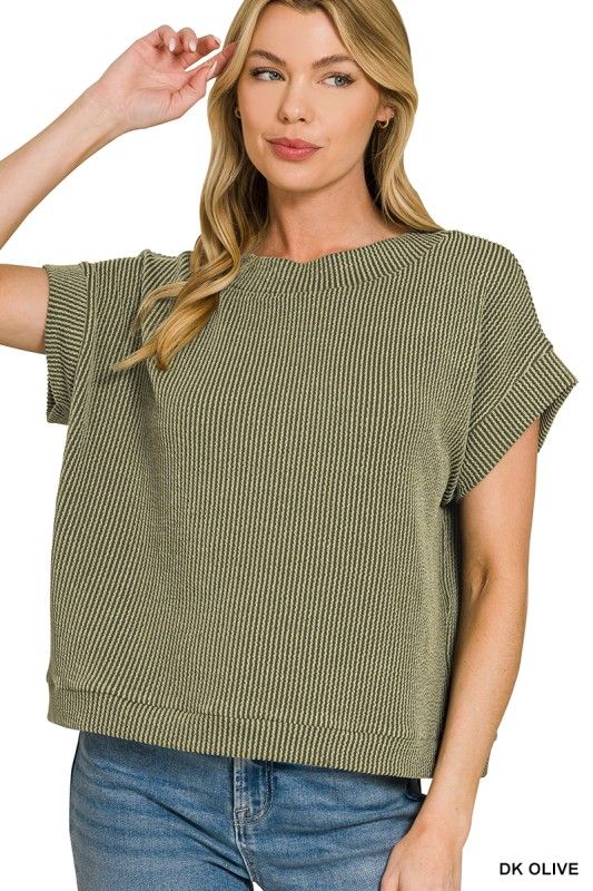 Ribbed Cap Sleeve Top, Olive