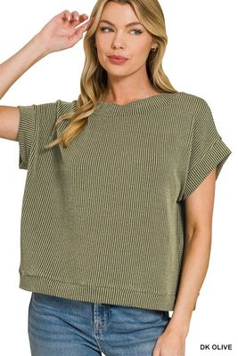 Ribbed Cap Sleeve Top, Olive