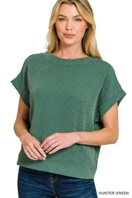 Ribbed Cap Sleeve Top, Hunter