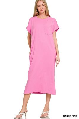 Cap Sleeve Midi Dress, Pink