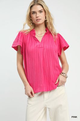 Flutter Sleeve V-Neck Blouse, Pink