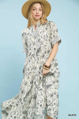 Floral Tiered Maxi Dress, Black
