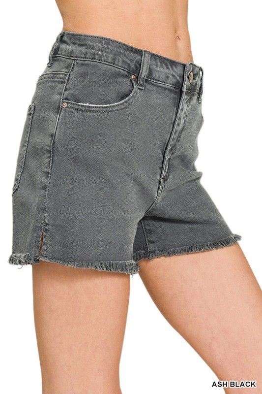 Frayed Hem Denim Shorts, Ash Black