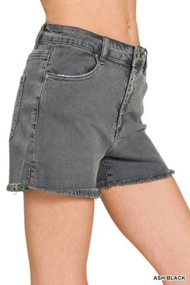 Frayed Hem Denim Shorts, Ash Black