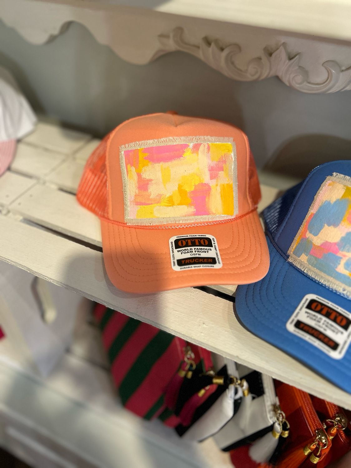R.Anne Brim Trucker, Peach Abstract