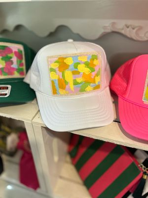 R.Anne Brim Trucker, White Abstract Print