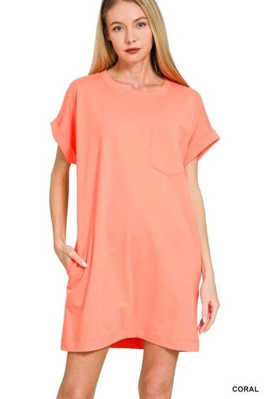 Cap Sleeve Short Dress, Coral