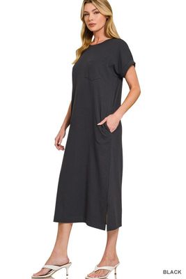 Cap Sleeve Midi Dress, Black