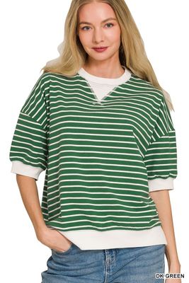 Striped Banded Top, Dk Green