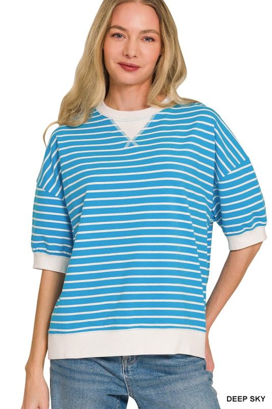 Striped Banded Top, Sky