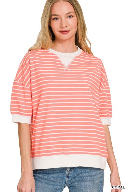 Striped Banded Top, Coral