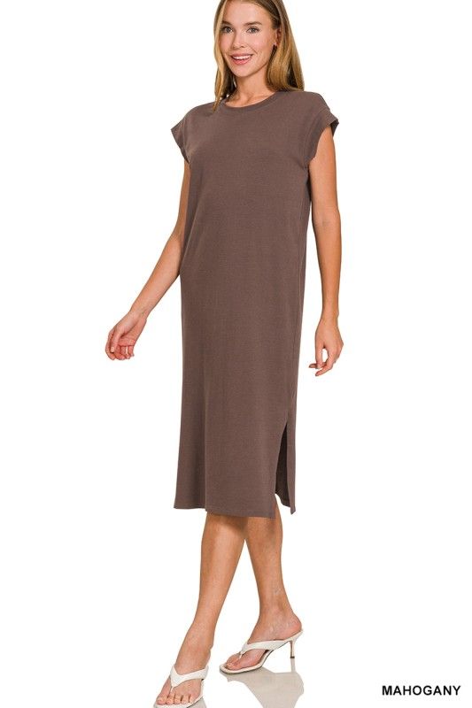 Cap Sleeve Midi Dress, Brown