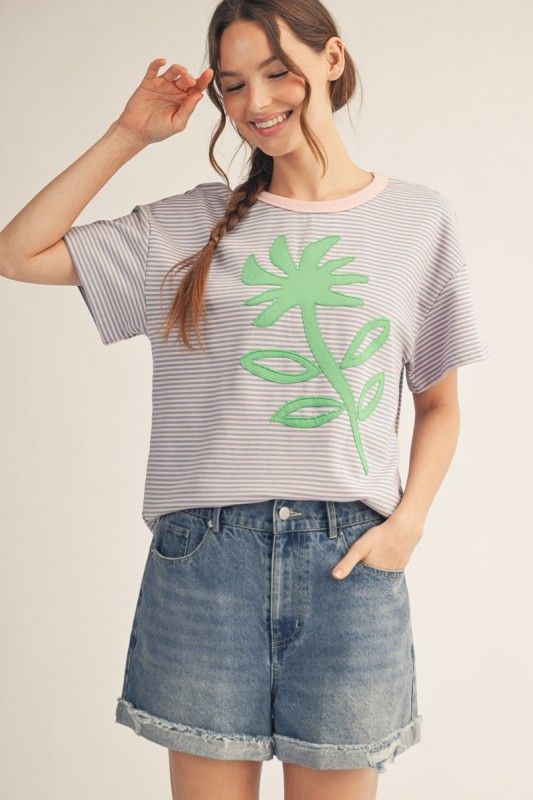 Flower Applique Top, Pink