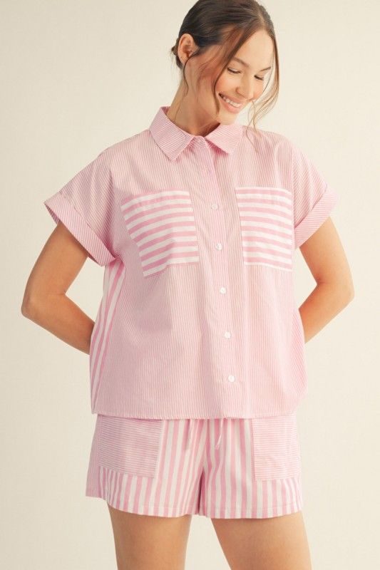 Striped Cotton Set, Pink