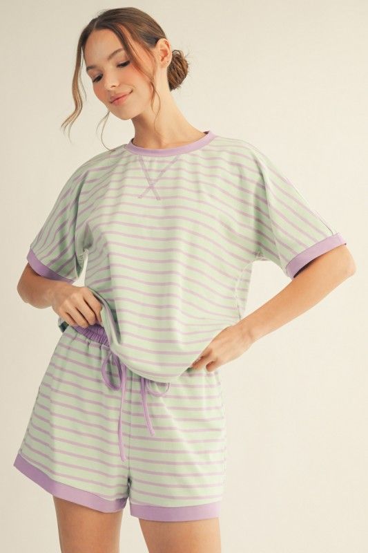 Comfy Striped Set, Mint/Purple
