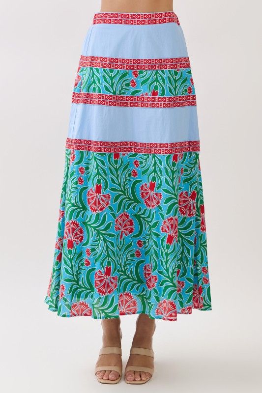 Mixed Print Panel Maxi Skirt