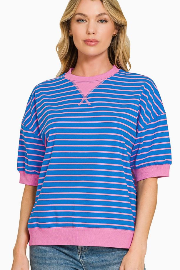 Striped Banded Top, Blue/Pink