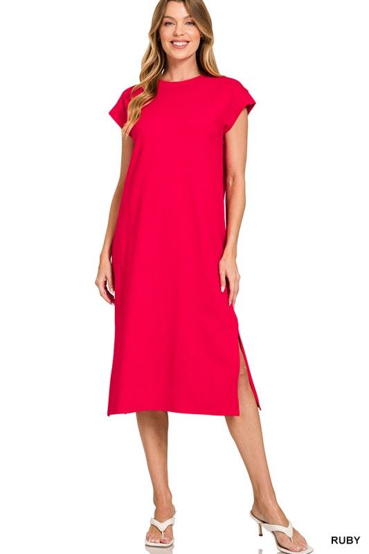 Cap Sleeve Midi Dress, Ruby