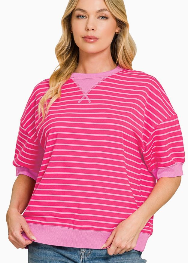 Striped Banded Top, Pink/Pink