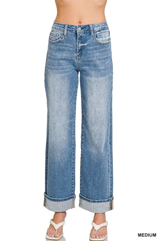 Cuffed Denim, Medium Wash