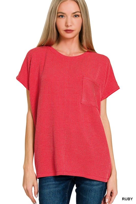 Ribbed Pocket Top, Ruby