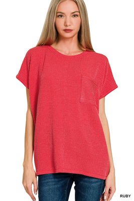 Ribbed Pocket Top, Ruby