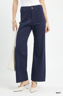 Button Stretch Pants, Navy