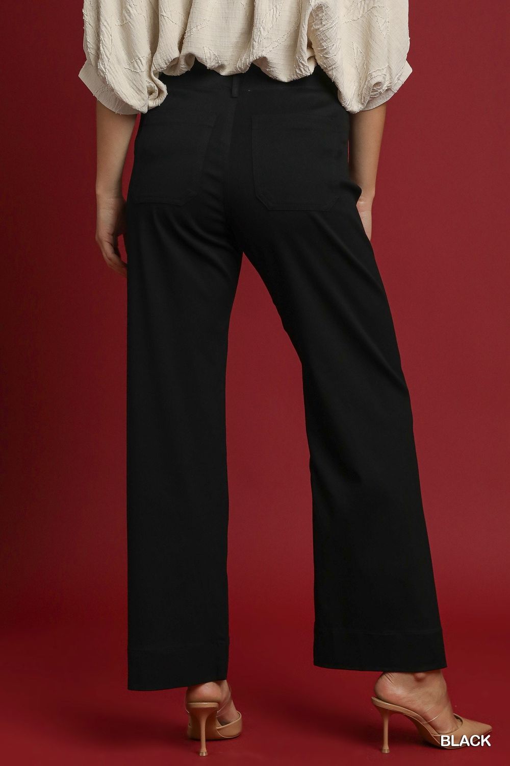 Button Stretch Pants, Black