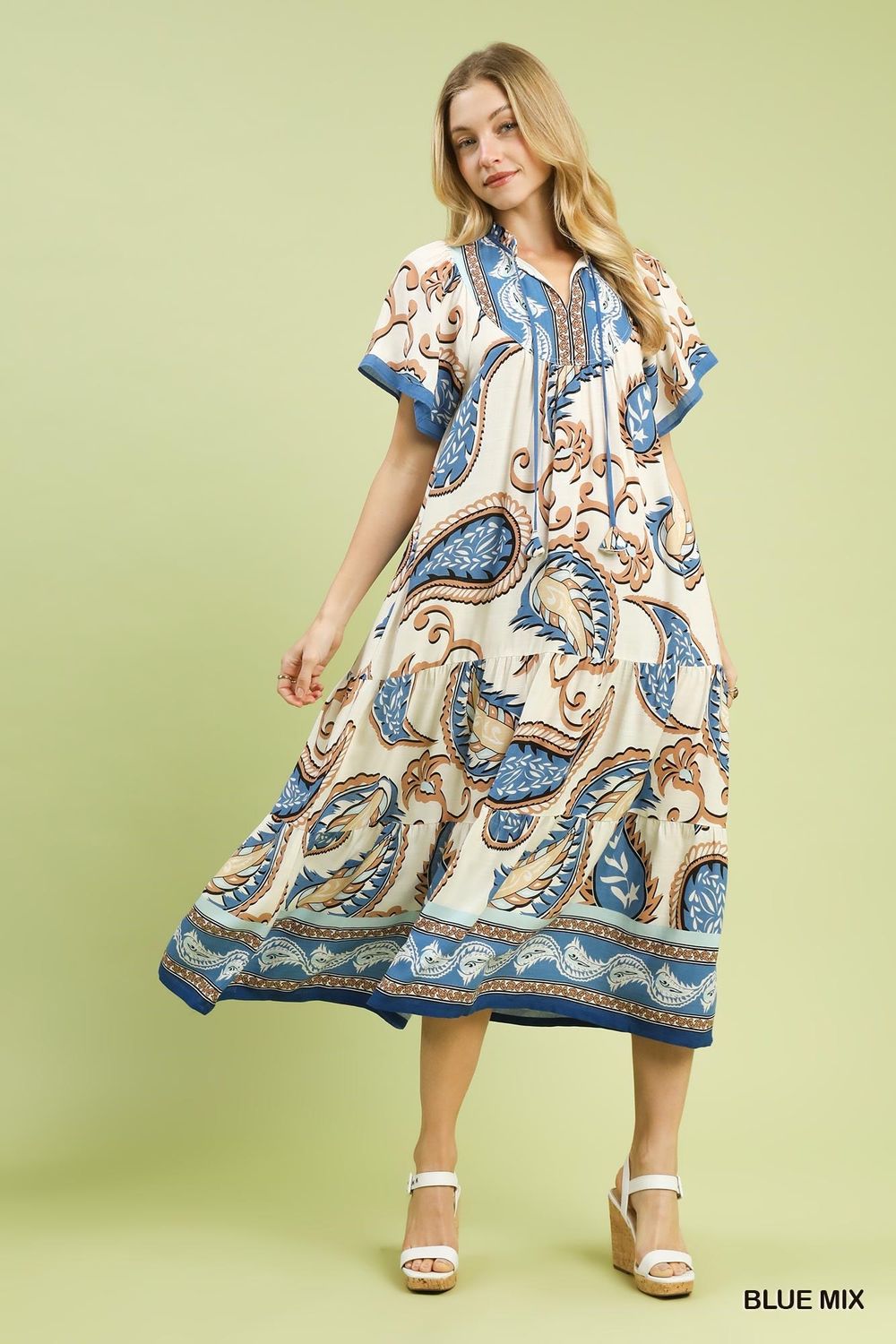 Paisley Print Midi, Blue Mix