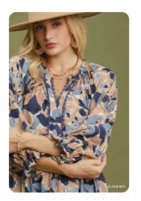 Abstract Print Tiered Dress, Denim Mix