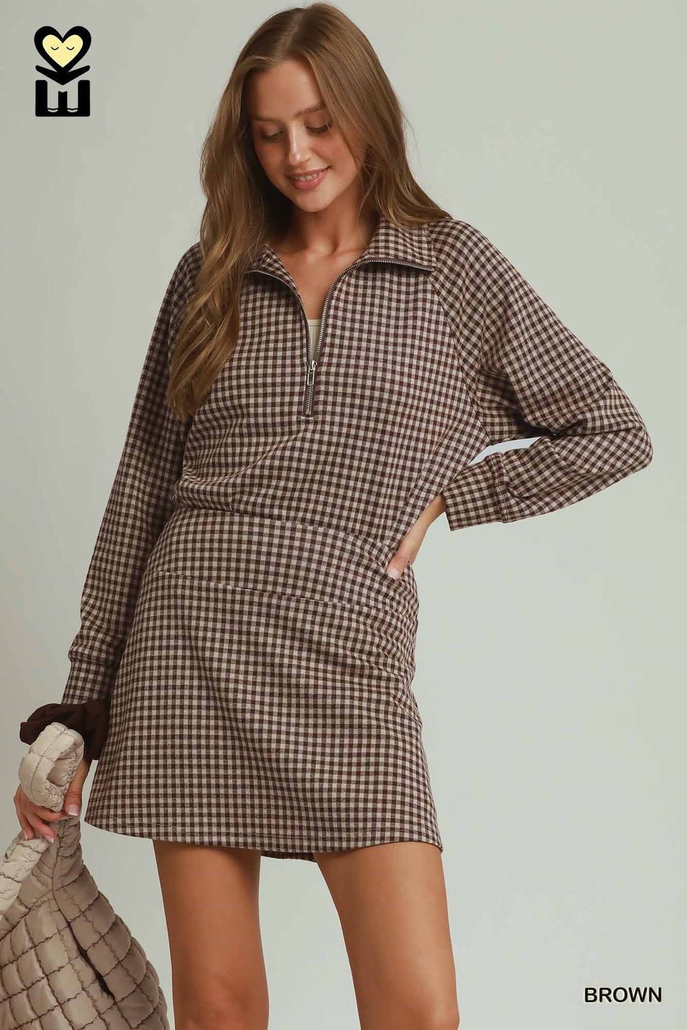 Gingham Skort Set, Brown