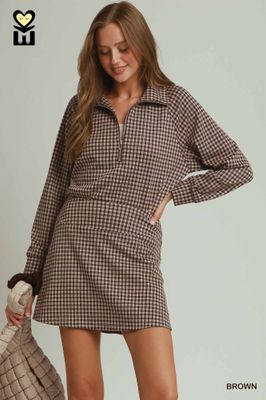 Gingham Skort Set, Brown