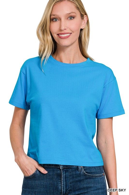 Crew Neck Cropped Tee, Sky